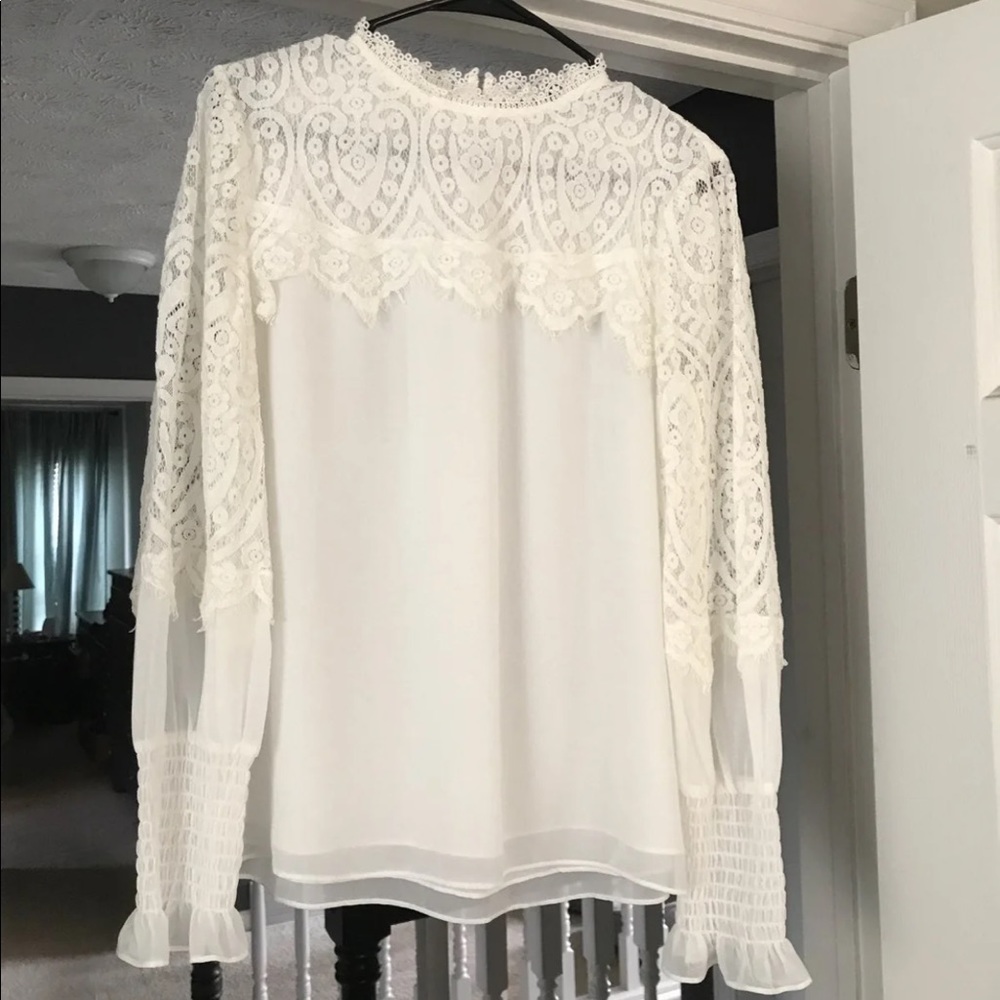 White House Black Market White Lace Blouse